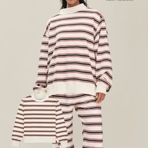 PARKE Holiday Striped Mockneck Pullover in Eggnog Stripe
